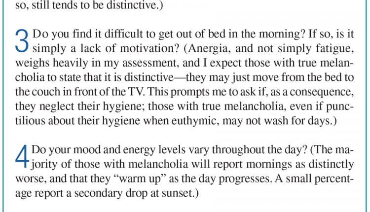 Melancholy Symptoms